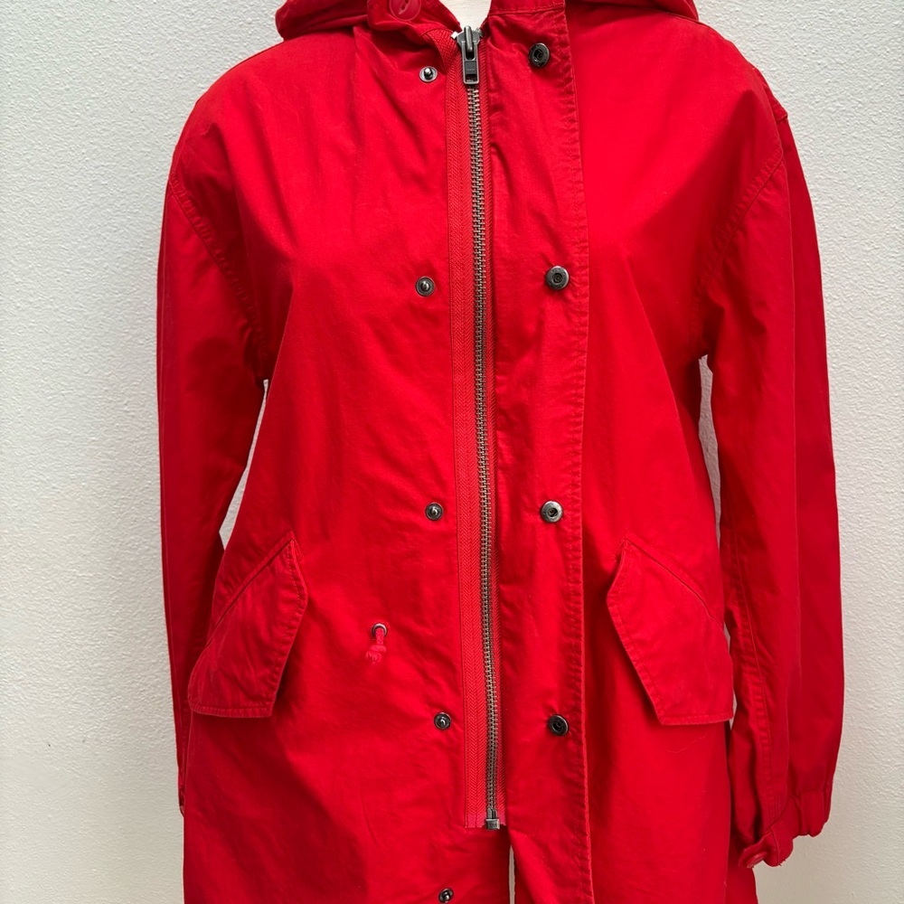 Garnet Hill Long Utility Jacket Hooded Outdoor Spring Coat Cotton Red Size 6 - Picture 4 of 12